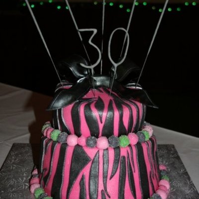 Pink Zebra Stripes With Black Metallic Bow.