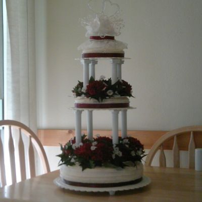 Burgundy Flowered Cake -3 Tier