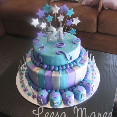Teal & Purple 21St Birthday Cake