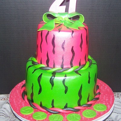 Green And Pink Zebra Striped Cake