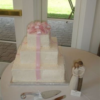 Pink And Ivory Cake-Cascading Bow