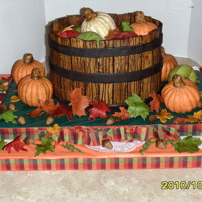 Fall Leaves And Basket Of Apples And Pumpkins