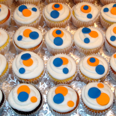 Blue And Orange Dot Cupcakes