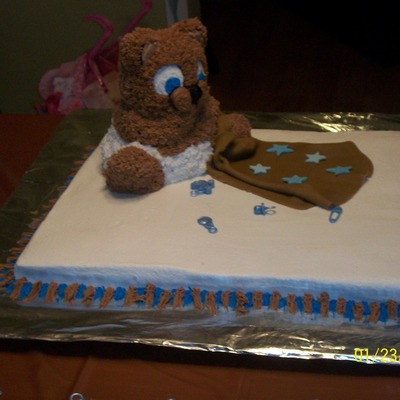 Teddy Bear Holding Baby Blanket