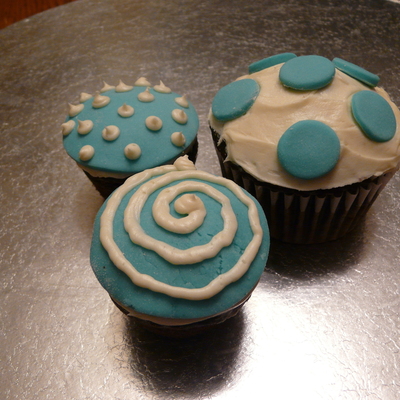 Blue And White Fondant Covered Cupcakes
