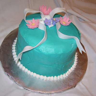 Blue Cake W/ Pink Flowers