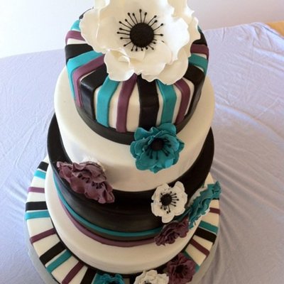Black, Turquiose And Purple Wedding Cake