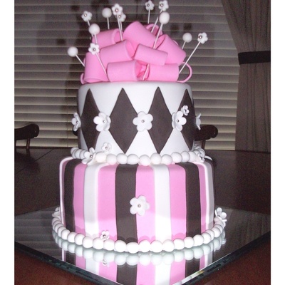 Pink And Brown Flower & Bow Cake