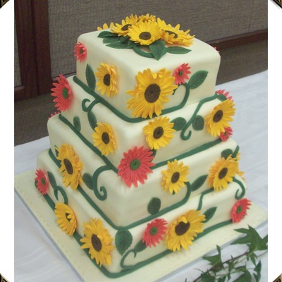 Sunflower And Gerber Daisy Wedding Cake