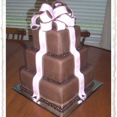 Chocolate & Pink Ribbon Wedding Cake