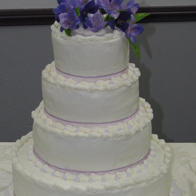 White Wedding Cake With Lavender Accents