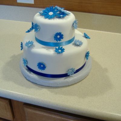 Blue Daisy Birdal Shower Cake