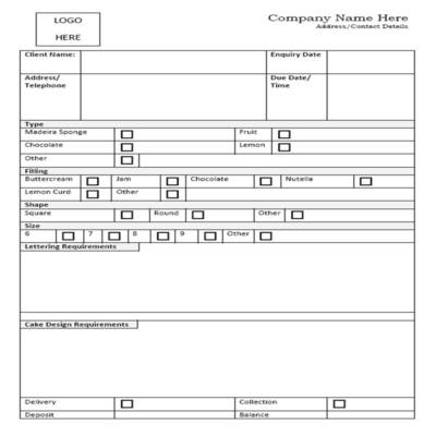 Cake Order Form Uk/a4