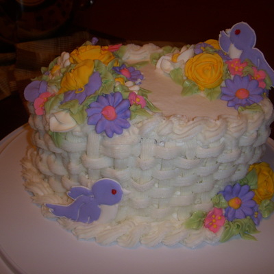 Basket With Flowers And Bird