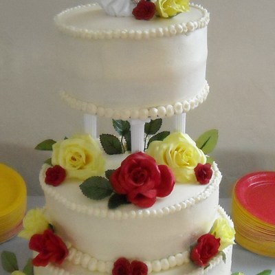 Yellow And Red Rose Wedding Cake