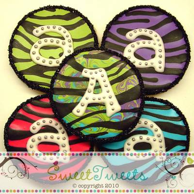 Zebra Print Bling Initial Cookies
