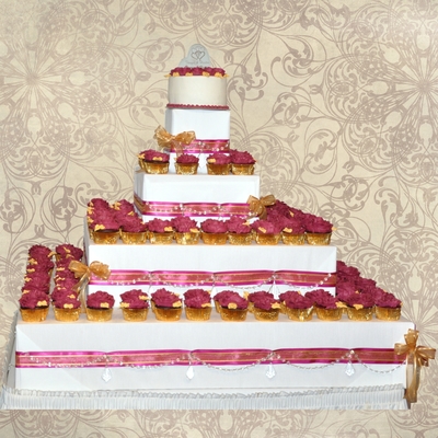 Fuchsia And Gold Wedding Cupcake Tower
