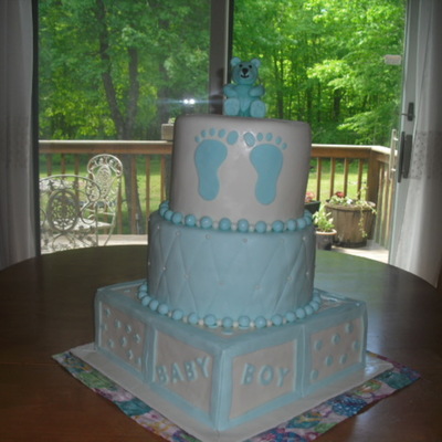 Blue Teddy Bear Baby Shower Cake