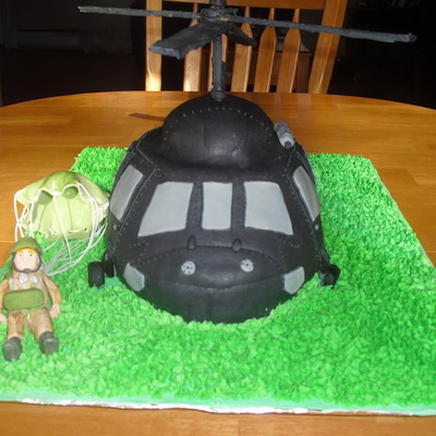 Blackhawk Helicopter Cake With Army Paratrooper Figure