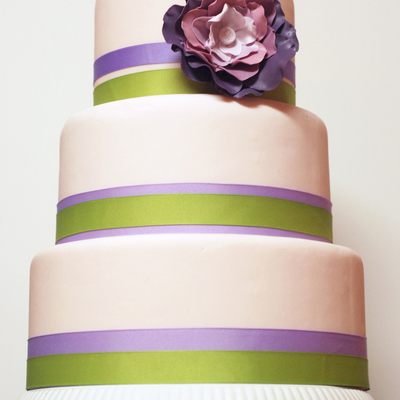 Pink Wedding Cake With Purple Gumpaste Flower