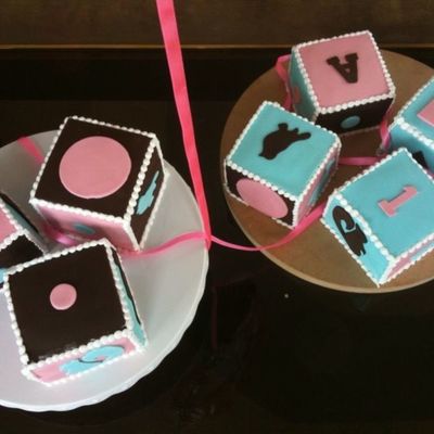 Pink, Brown And Blue Baby Blocks