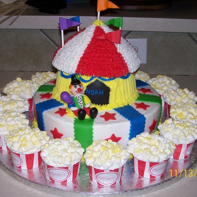 Circus Cake, With Popcorn Cupcakes