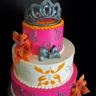 Pink And Orange Birthday Cake With Tiara