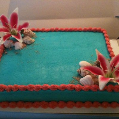 Teal And Coral Bridal Shower Cake