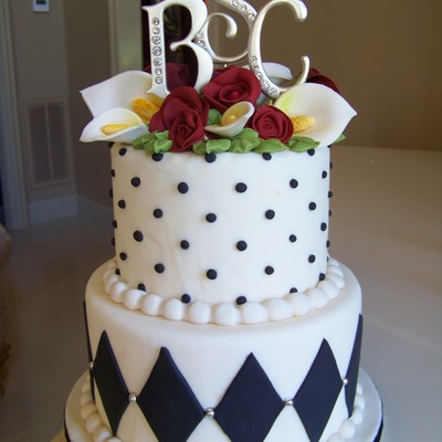 Black And Red Monogram Wedding Cake
