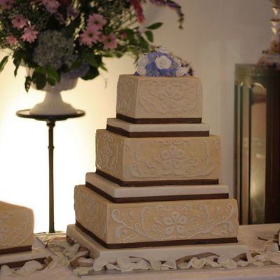 Square Wedding Cake With Damask Design