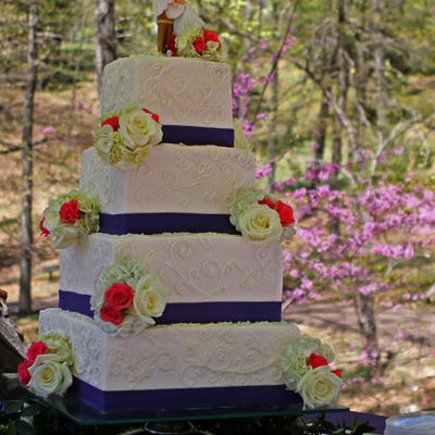 Square Ivory Cake With Freehand Scrollwork