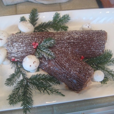 Yule Log With Meringue Mushrooms