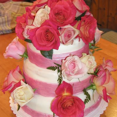 Pink And White Rose Wedding Cake