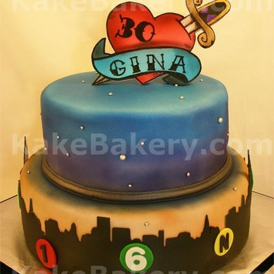 New York City Tattoo Birthday Cake