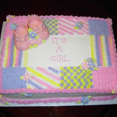 Baby Shower Cake - White Chocolate Booties - Baby Blanket Design