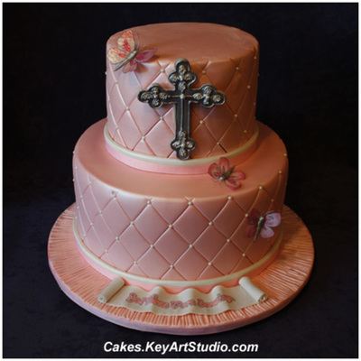 Pink Satin Baptism Cake For A Girl