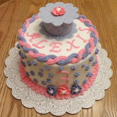 Pink & Purple Birthday Cake & Cupcakes