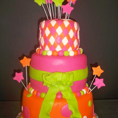 Colorful Pink, Orange And Lime Green 13Th Birthday Cake