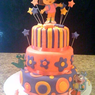 Dora Birthday Cake Pink, Purple & Orange