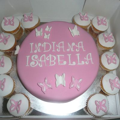 Pink Butterfly Baptism Cake