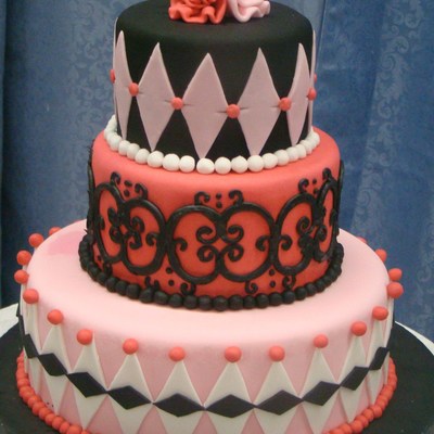 Pink, Black And White Dimonds 3 Tiered