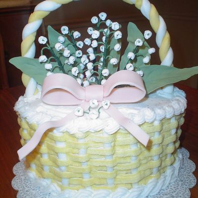 Yellow And White Basket With Lilies Of The Valley