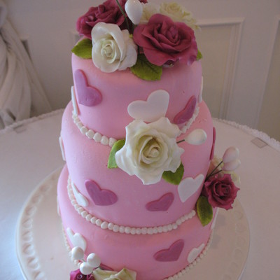 Hearts And Flowers Wedding Cake