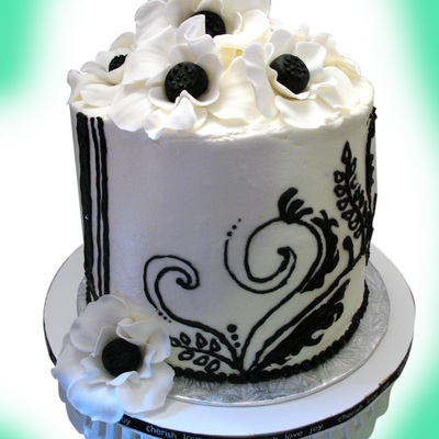 Black And White Fantasy Flower Shower Cake