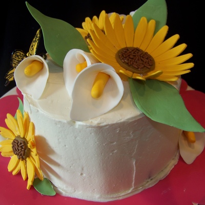 Spring Sunflower And Calla Lilly Cake