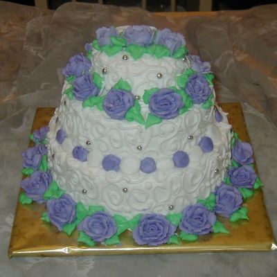 Mini 3 Tiered Cake With Purple Roses