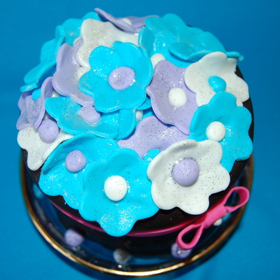 Mini Flower Pot Cake (Purple And Blue Flowers)