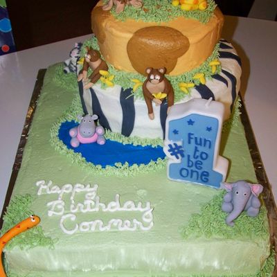 Jungle Theme 1St Birthday Cake