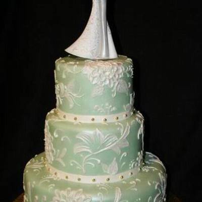 Three-Tiered Sea Foam Green Hand-Painted Wedding Cake