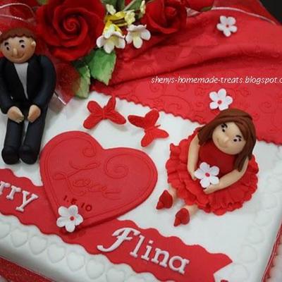 Red And White Engagement Cake
